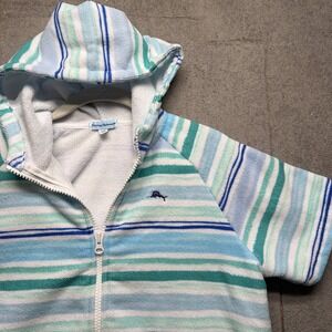 Tommy Bahama Kids Terry Cloth Hooded Swim Cover Up Zip Front Striped‎ L/XL